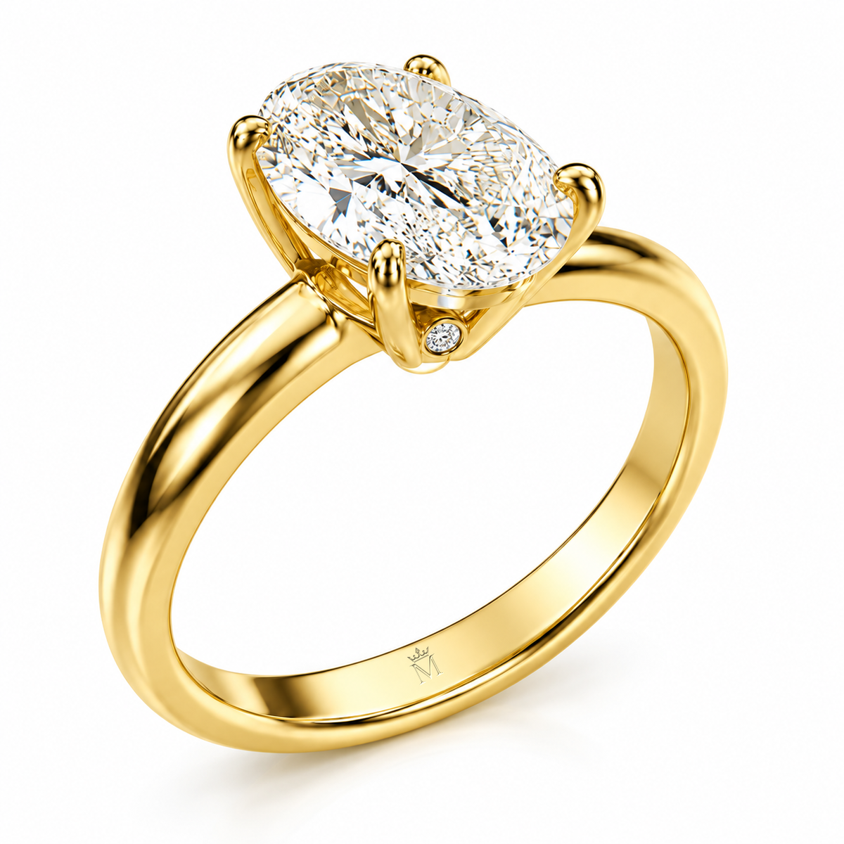 MISSISSI oval solitaire lab-grown diamond ring detail with official inner-band engraving. Design visualization.