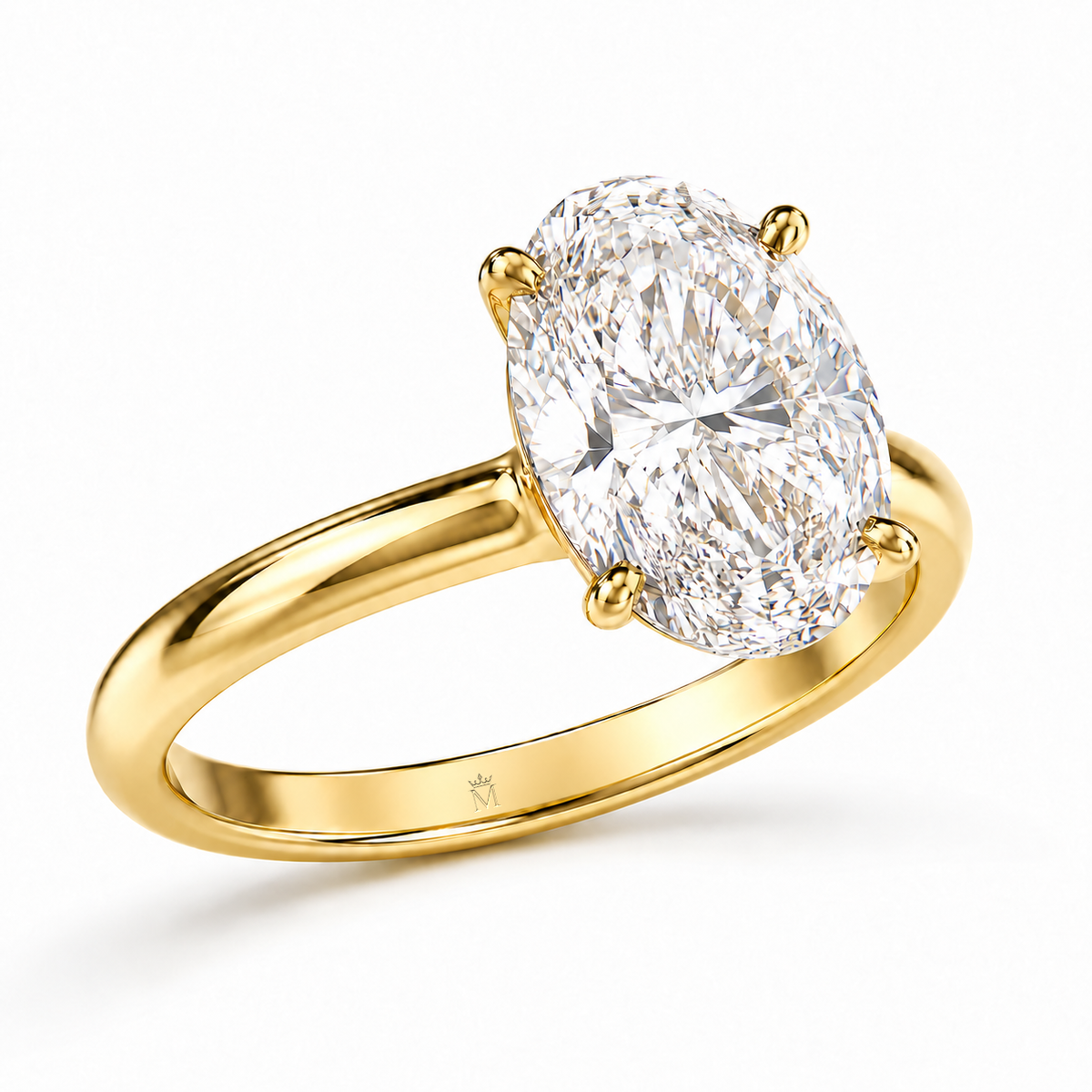 MISSISSI oval solitaire lab-grown diamond ring detail with official inner-band engraving. Design visualization.