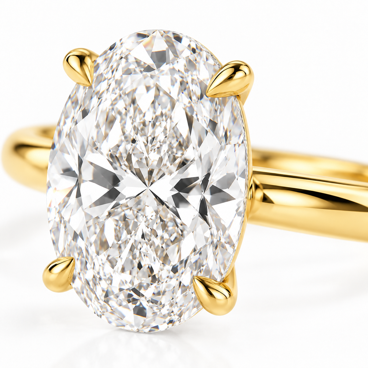 MISSISSI oval solitaire lab-grown diamond center-stone and claw close-up. Design visualization.