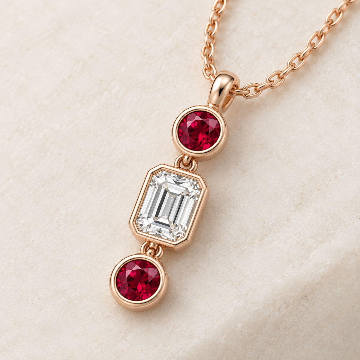 MISSISSI RB10 lab-grown ruby jewelry in rose gold, product view design visualization