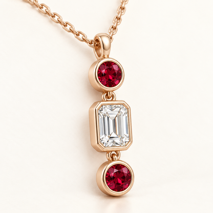 MISSISSI RB10 lab-grown ruby jewelry in rose gold, product view design visualization