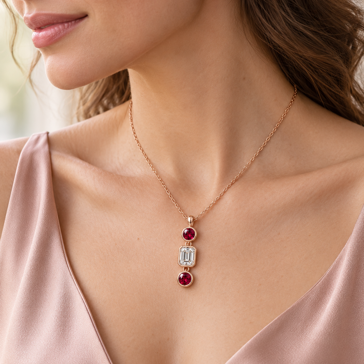 MISSISSI RB10 lab-grown ruby jewelry in rose gold, adult wearer design visualization