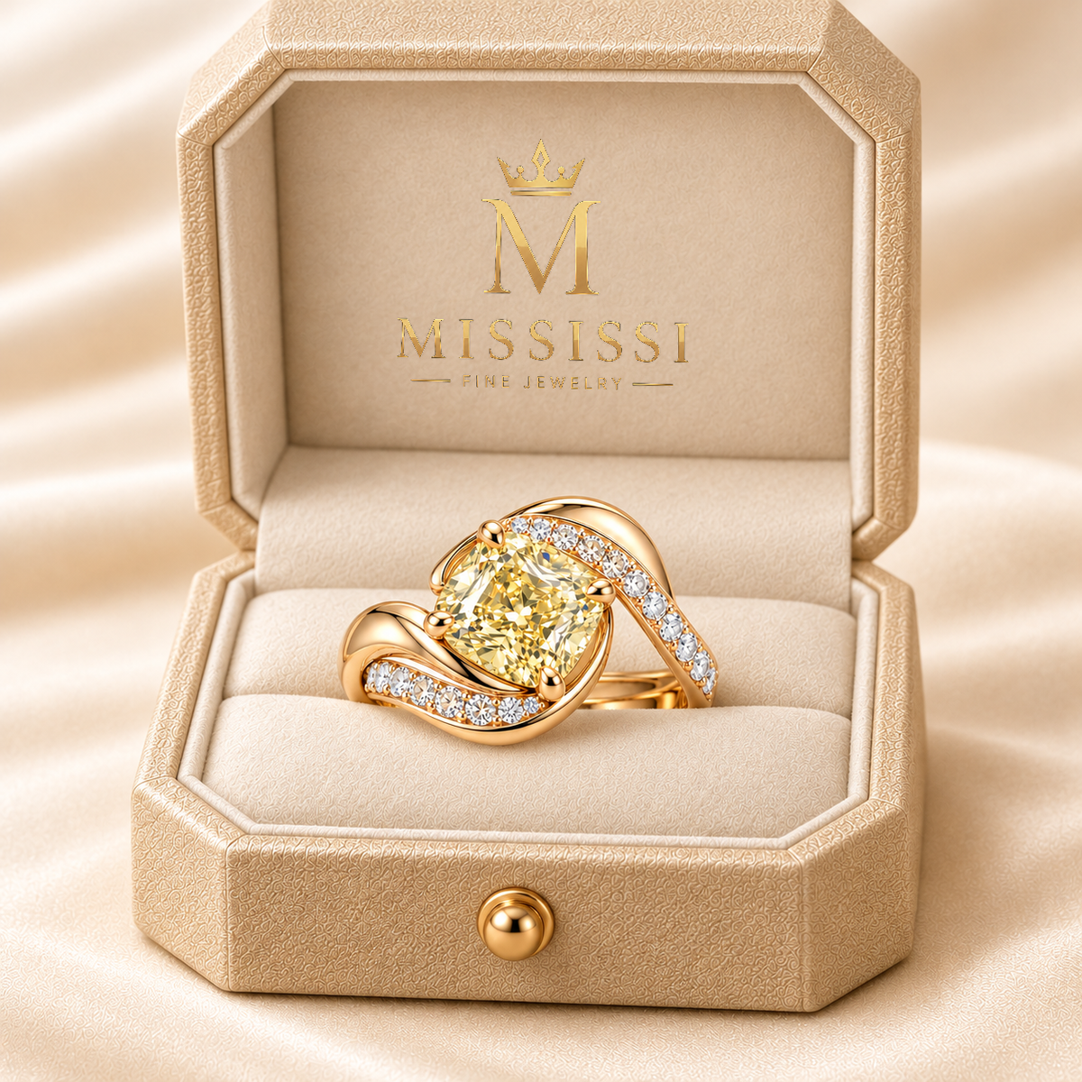 MISSISSI W17 jewelry in pale champagne rose gold, champagne ivory presentation box