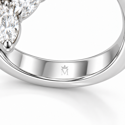 MISSISSI 5 Carat Pear Fancy Yellow Lab-Grown Diamond Engagement Ring | VVS, IGI, inner-band crown and M engraving detail. Design visualization.