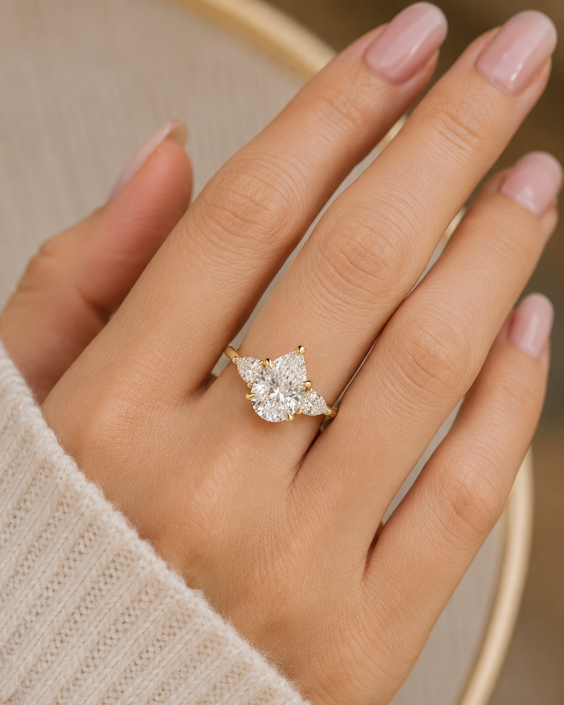 3-Carat Pear Cut Lab-Grown Diamond Solitaire Ring - D Color VVS Simple Elegant Wedding Ring