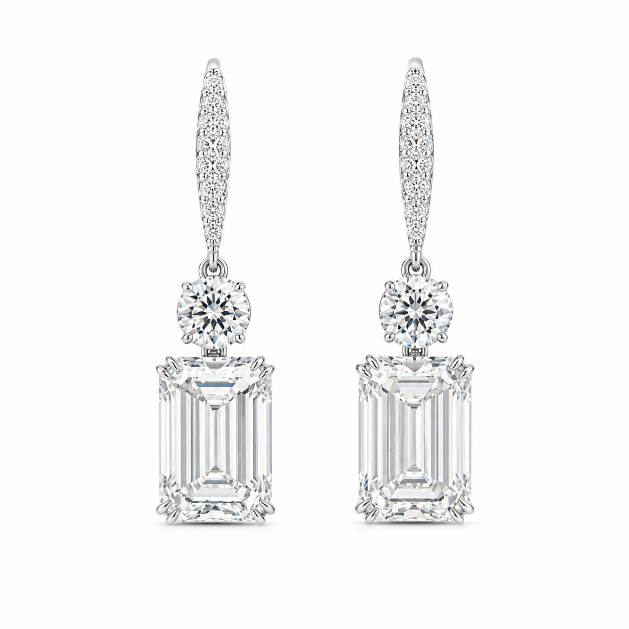 6 Carat Emerald Cut Lab Grown Diamond Drop Earrings | D Color VVS Platinum Diamond Earrings | Luxury Statement Earrings for Women | MISSISSI Fine Jewelry