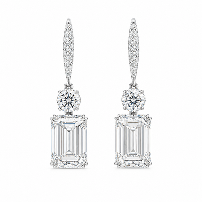 6 Carat Emerald Cut Lab Grown Diamond Drop Earrings | D Color VVS Platinum Diamond Earrings | Luxury Statement Earrings for Women | MISSISSI Fine Jewelry