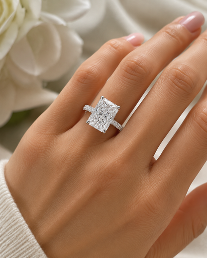6-Carat Square Radiant Cut Lab-Grown Diamond Ring - D Color VVS Crushed Ice Solitaire Ring