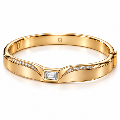 MISSISSI CROWNLINE lab-grown diamond bangle in yellow metal, three-quarter hero on white; design visualization