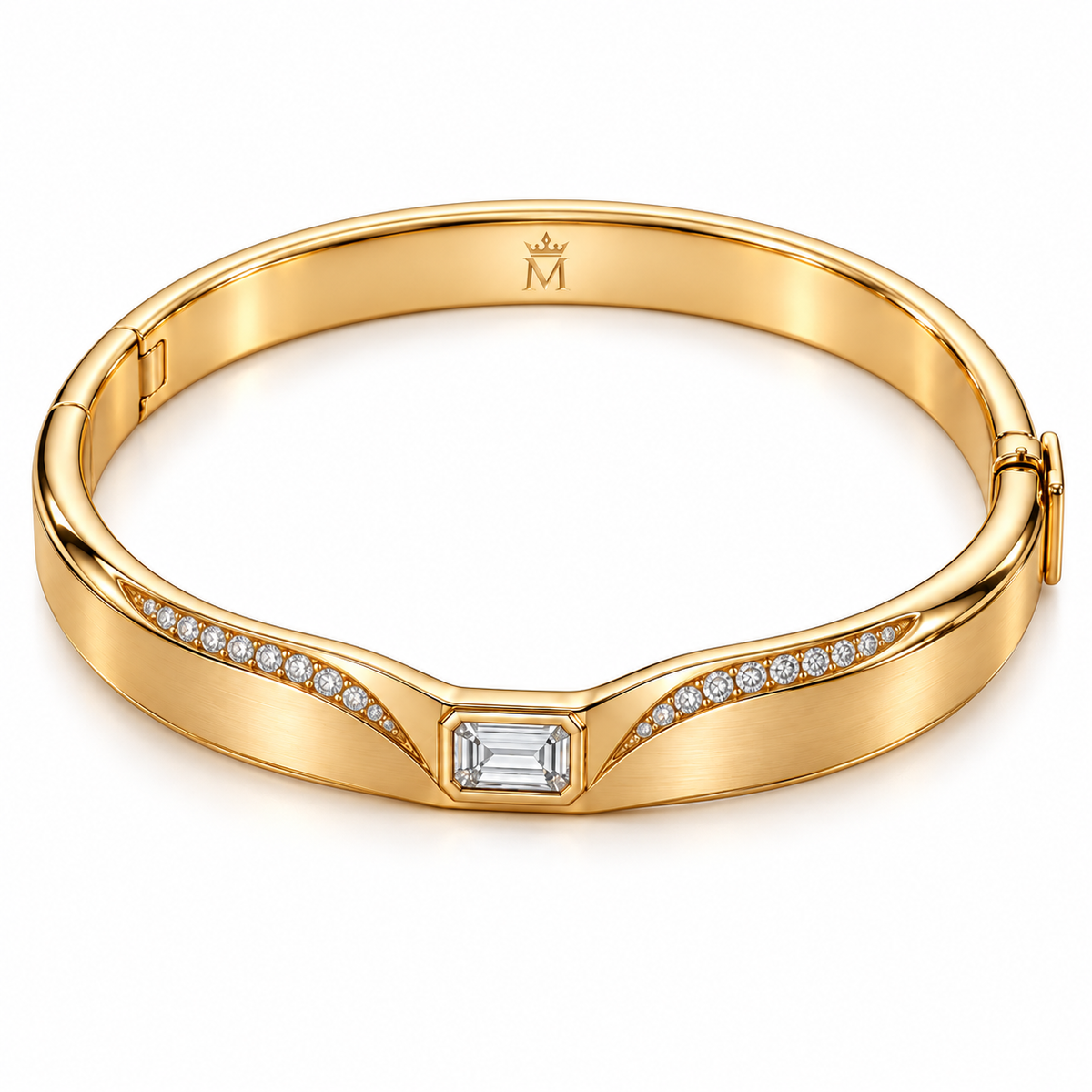 MISSISSI CROWNLINE lab-grown diamond bangle in yellow metal, elevated view; design visualization