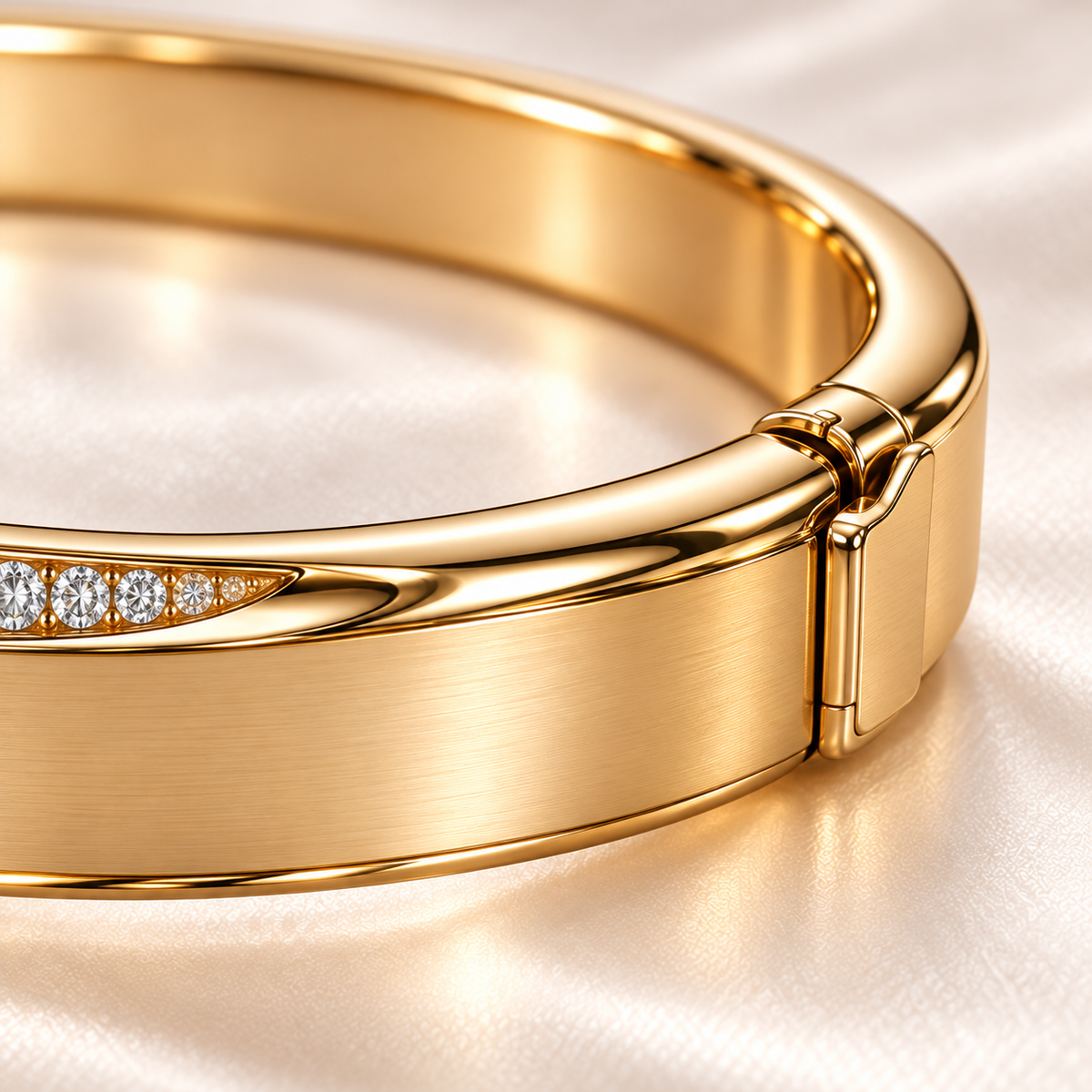MISSISSI CROWNLINE lab-grown diamond bangle in yellow metal, closed clasp detail; design visualization