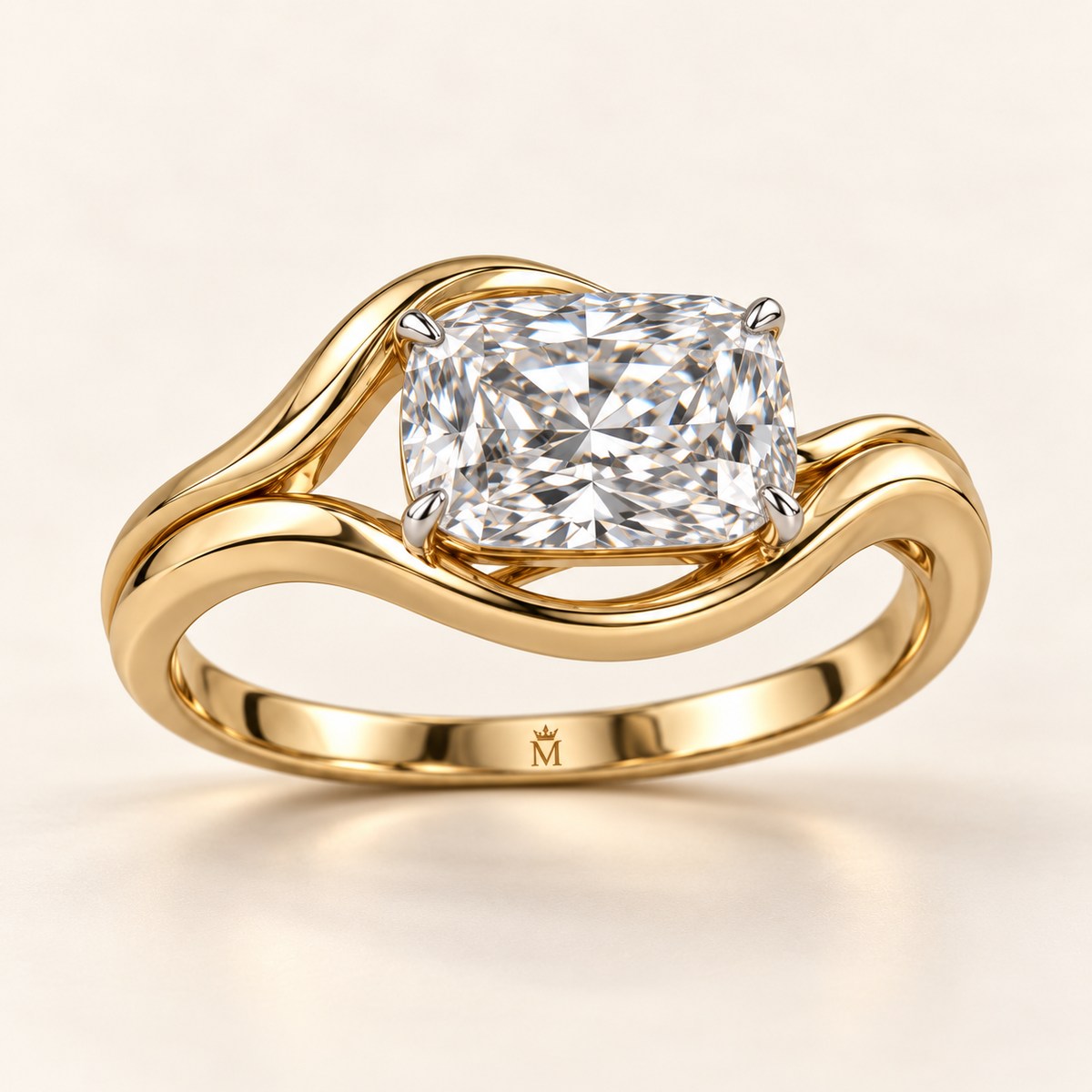AI design visualization of Crosslight East-West Cushion Lab-Grown Diamond Ring — hero
