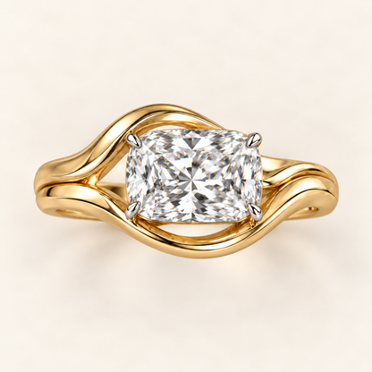 AI design visualization of Crosslight East-West Cushion Lab-Grown Diamond Ring — top