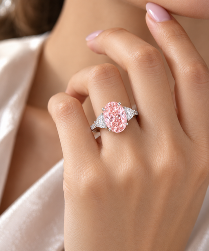 7 Carat Oval Pink Lab-Grown Diamond Ring with 1.8 CTW White Diamond Accents | Custom Engagement Ring | MISSISSI