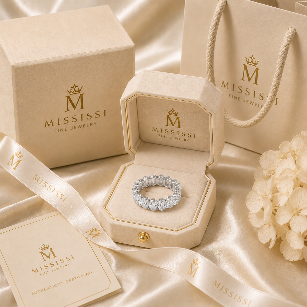 D Color VVS Lab Grown Diamond Eternity Band | Full & Half Eternity Wedding Ring | Stackable Diamond Band | 14K, 18K Gold & Platinum | MISSISSI Jewelry