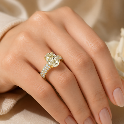 6 Carat Oval Cut Lab Grown Diamond Ring | Luxury Pavé Engagement Ring | D Color VVS | 14K & 18K Gold | MISSISSI Jewelry