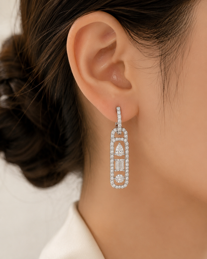 Multi-Shape Diamond Drop Earrings – Pear, Emerald & Round Cut Pavé Link Design