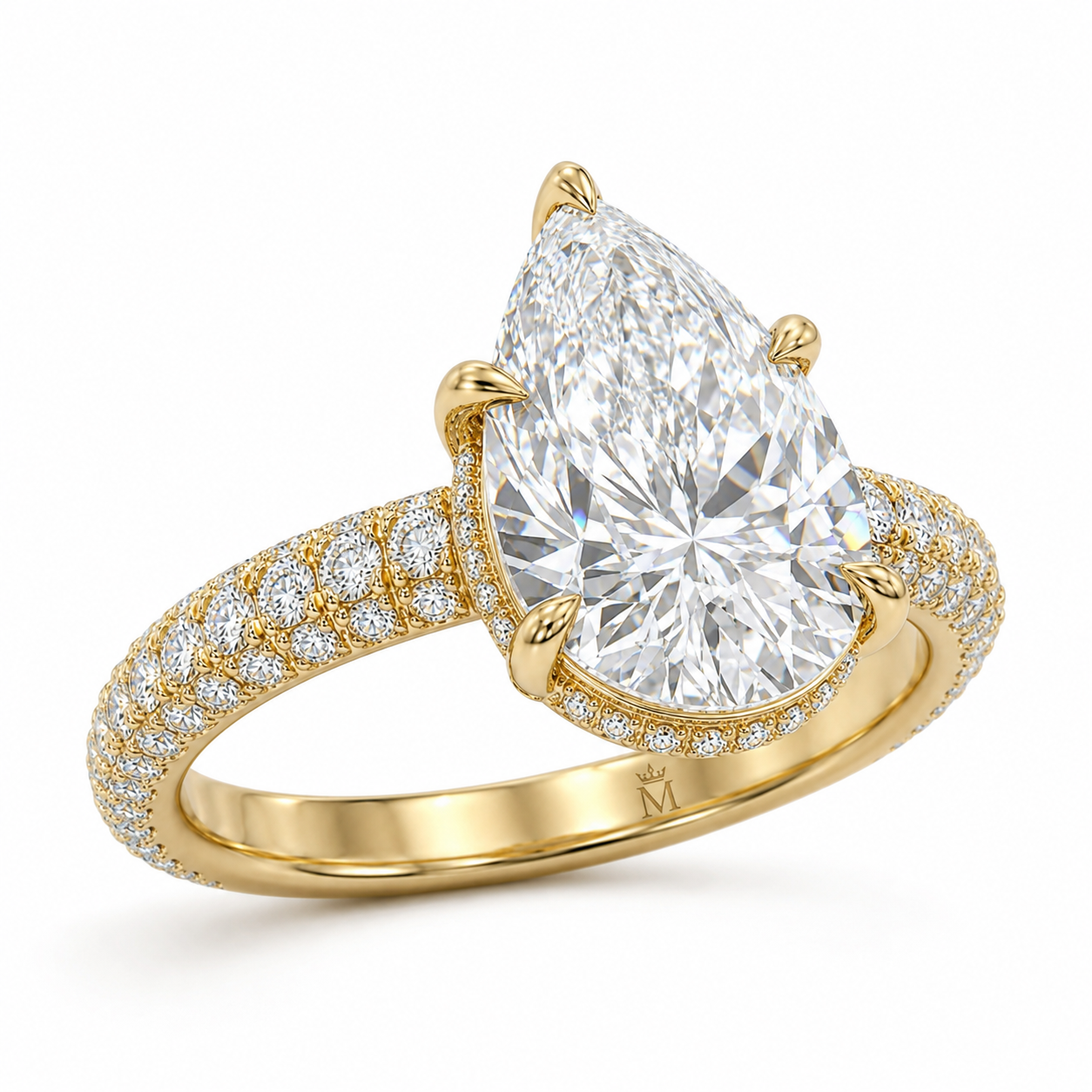 3 Carat Pear-Shaped Lab-Grown Diamond Engagement Ring, D/VVS, 14K Gold Pavé Band