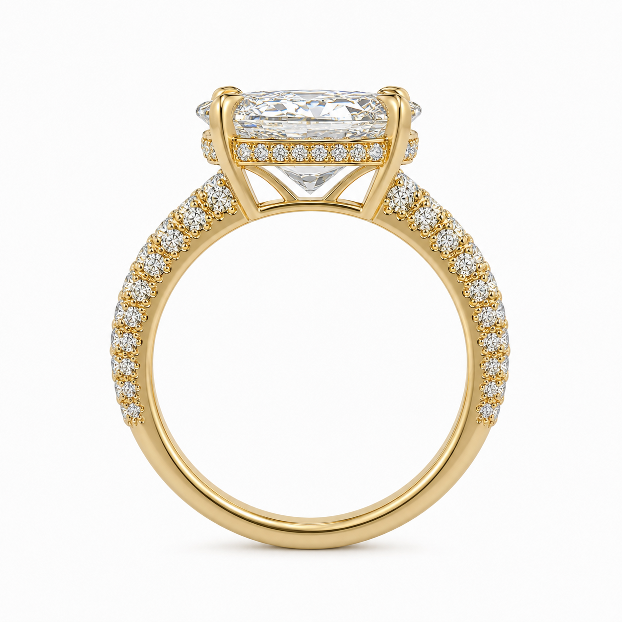 3 Carat Pear-Shaped Lab-Grown Diamond Engagement Ring, D/VVS, 14K Gold Pavé Band