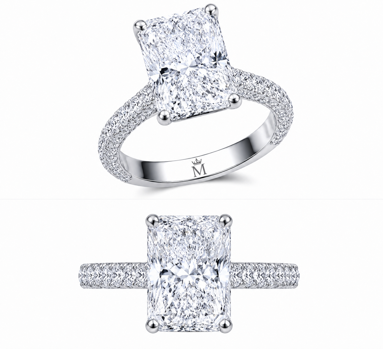 6-Carat Square Radiant Cut Lab-Grown Diamond Ring - D Color VVS Crushed Ice Solitaire Ring