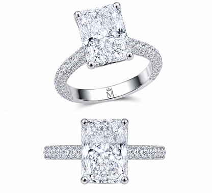 6-Carat Square Radiant Cut Lab-Grown Diamond Ring - D Color VVS Crushed Ice Solitaire Ring