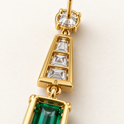 MISSISSI EM40 COLONNADE emerald diamond drop earrings, back engraving final; design visualization