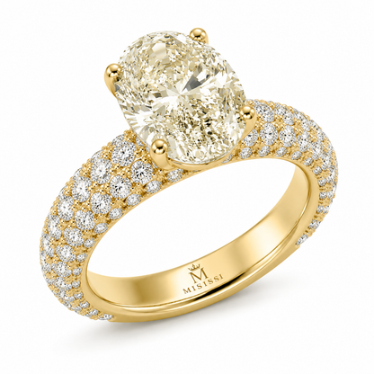 6 Carat Oval Cut Lab Grown Diamond Ring | Luxury Pavé Engagement Ring | D Color VVS | 14K & 18K Gold | MISSISSI Jewelry