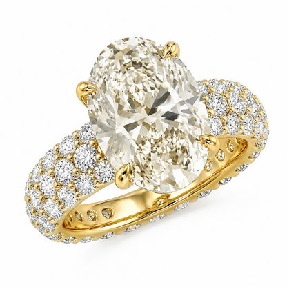 6 Carat Oval Cut Lab Grown Diamond Ring | Luxury Pavé Engagement Ring | D Color VVS | 14K & 18K Gold | MISSISSI Jewelry