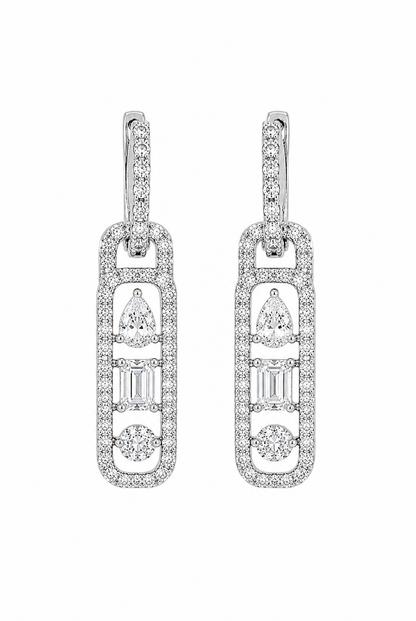 Multi-Shape Diamond Drop Earrings – Pear, Emerald & Round Cut Pavé Link Design