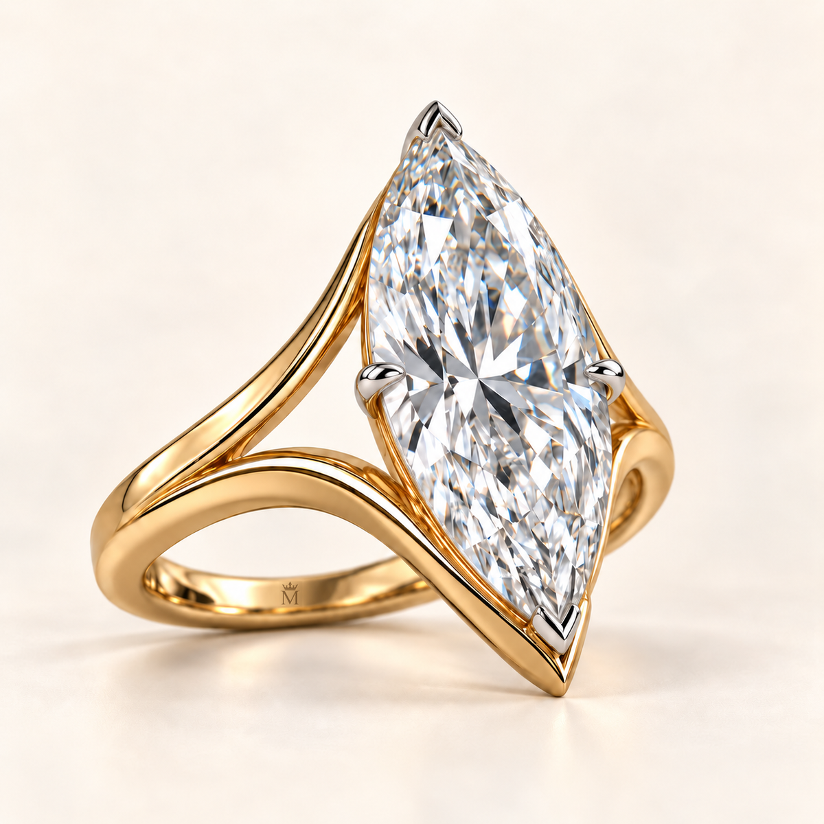 AI design visualization of Flowcrest Marquise Lab-Grown Diamond Ring, four-prong setting, hero