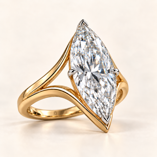 AI design visualization of Flowcrest Marquise Lab-Grown Diamond Ring, four-prong setting, hero