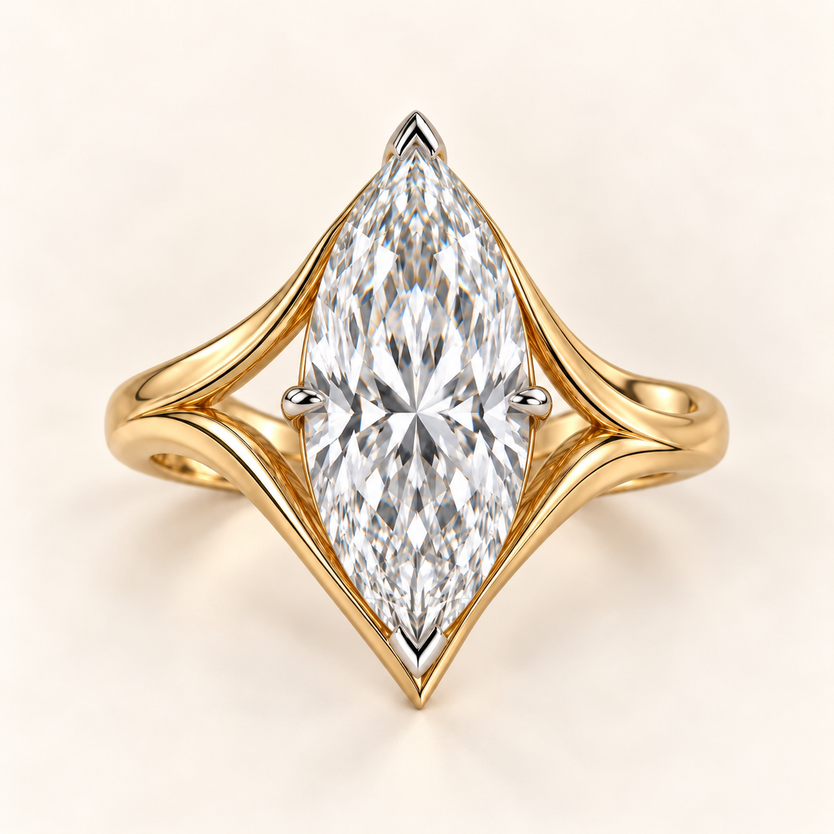 AI design visualization of Flowcrest Marquise Lab-Grown Diamond Ring, four-prong setting, top view