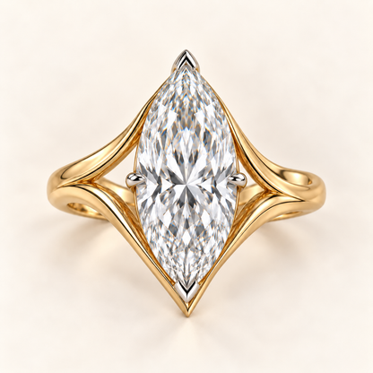 AI design visualization of Flowcrest Marquise Lab-Grown Diamond Ring, four-prong setting, top view