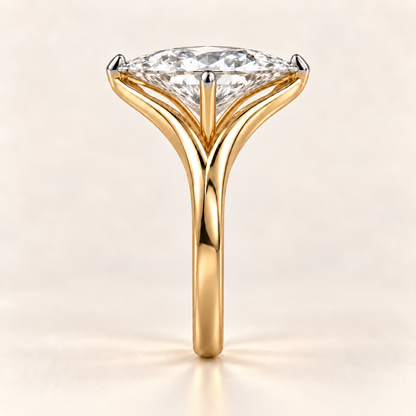 AI design visualization of Flowcrest Marquise Lab-Grown Diamond Ring, four-prong setting, side view