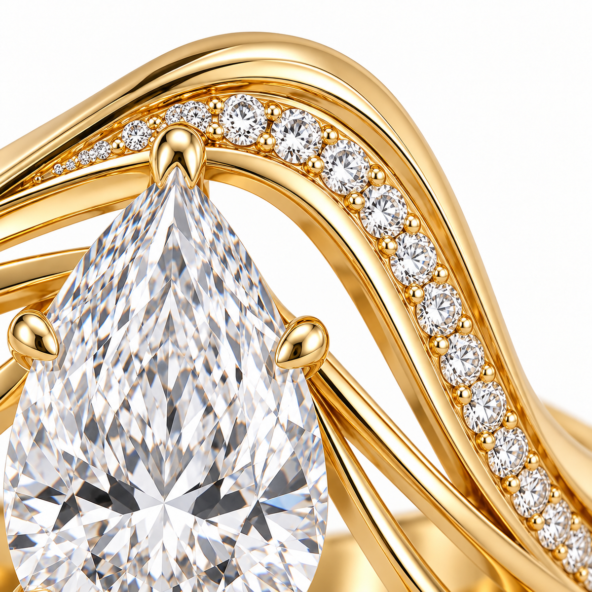 MISSISSI FX03 Pear diamond tip setting and single pave crest macro; design visualization