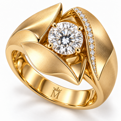 Petal Vault FX05 ring with the official MISSISSI crown-M engraving inside the band, design visualization