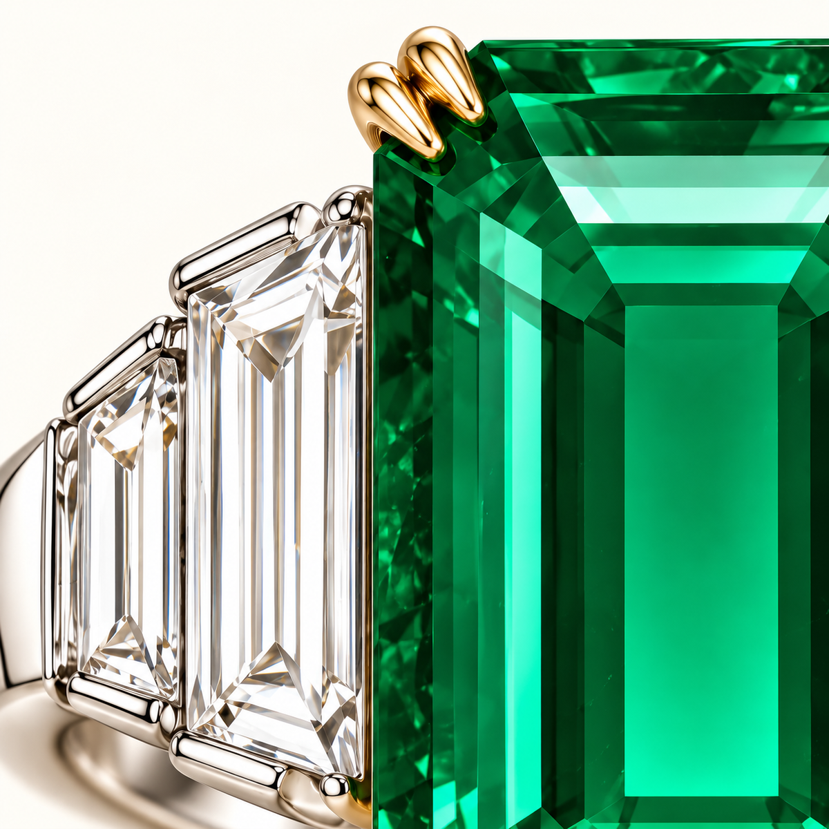 MISSISSI GE26-R01 lab-grown emerald ring, setting detail. Design visualization.