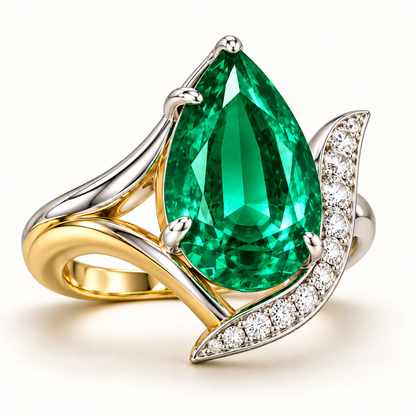 MISSISSI GE26-R04 lab-grown emerald ring, alternate design view. Design visualization.