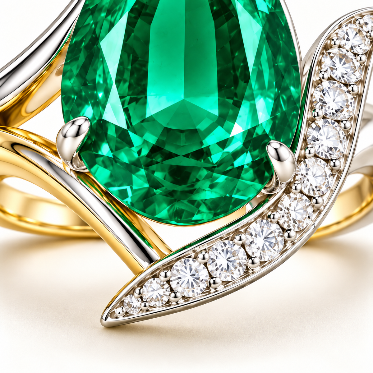 MISSISSI GE26-R04 lab-grown emerald ring, alternate design view. Design visualization.