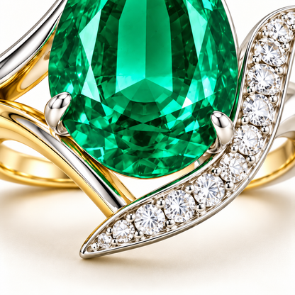 MISSISSI GE26-R04 lab-grown emerald ring, alternate design view. Design visualization.