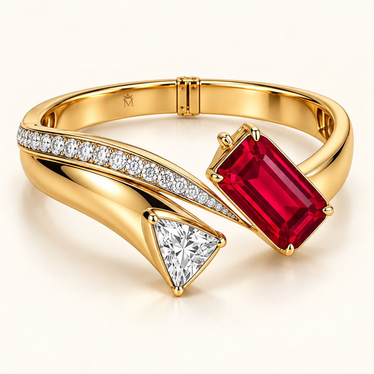 MISSISSI HR26-B07 lab-grown ruby bangle, whole bangle. Design visualization.