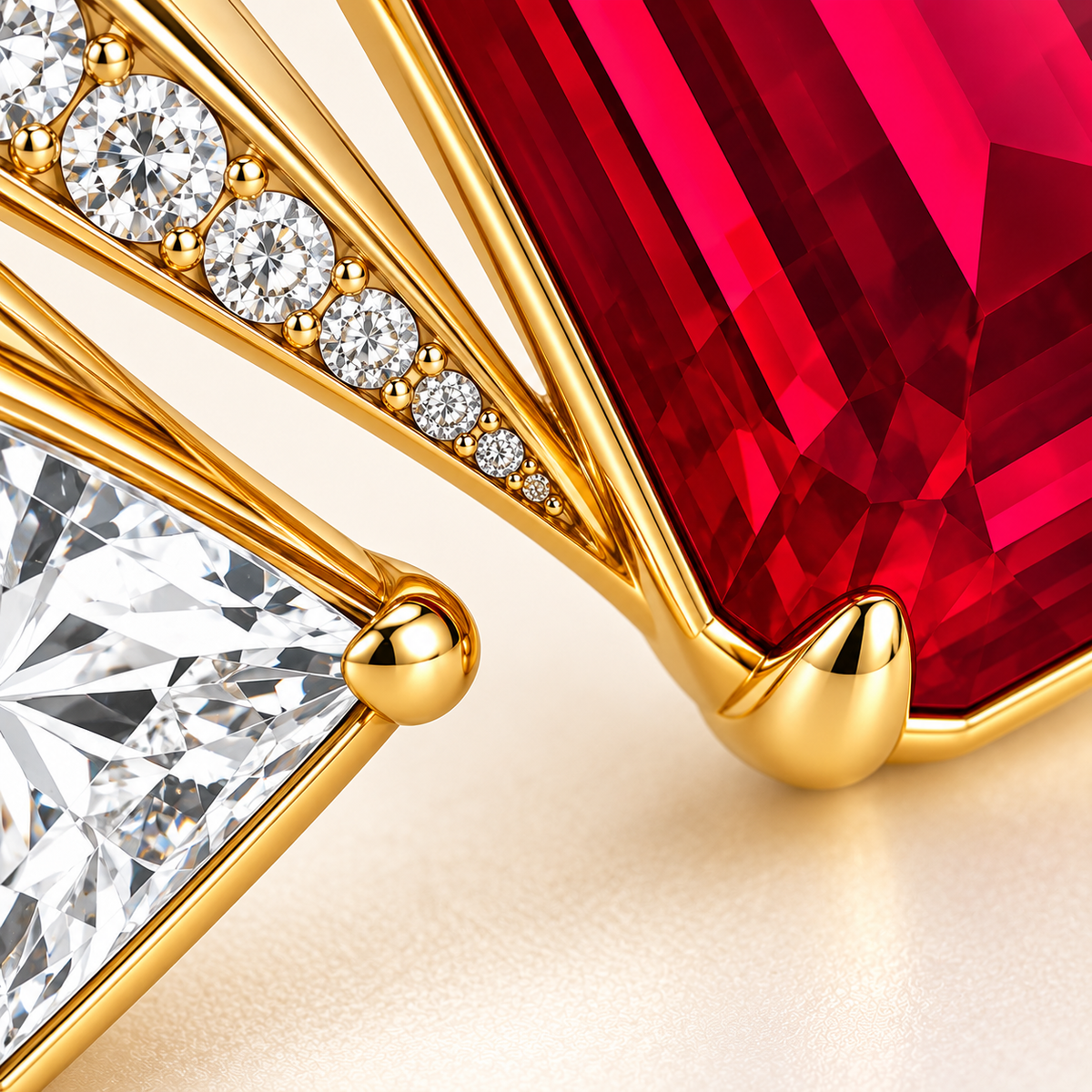 MISSISSI HR26-B07 lab-grown ruby bangle, front gemstone detail. Design visualization.