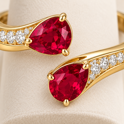 MISSISSI HR26-B11 lab-grown ruby bangle, front gemstone detail. Design visualization.