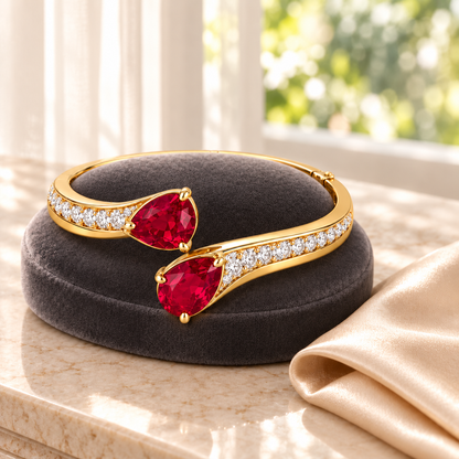 MISSISSI HR26-B11 lab-grown ruby bangle, styled display view. Design visualization.