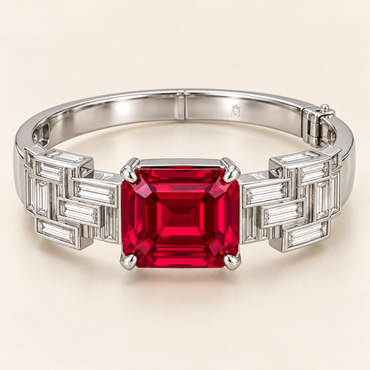MISSISSI HR26-B13 lab-grown ruby bangle, front view. Design visualization.