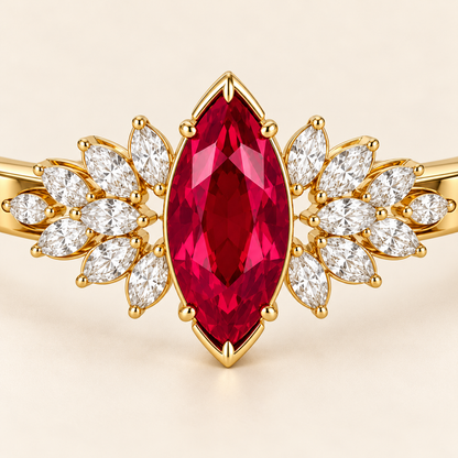 MISSISSI HR26-B14 lab-grown ruby bangle, front gemstone detail. Design visualization.