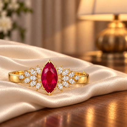 MISSISSI HR26-B14 lab-grown ruby bangle, styled display view. Design visualization.