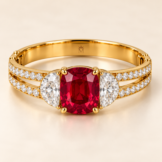 MISSISSI HR26-B16 lab-grown ruby bangle, whole bangle. Design visualization.