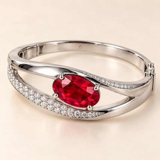 MISSISSI HR26-B17 lab-grown ruby bangle, front view. Design visualization.