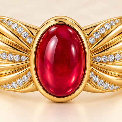 MISSISSI HR26-B18 lab-grown ruby bangle, front gemstone detail. Design visualization.